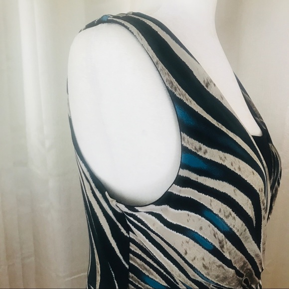 Sandra Darren Dress Size 8 Medium Asymmetrical Hem Stretch Sleeveless Striped. - Picture 2 of 15
